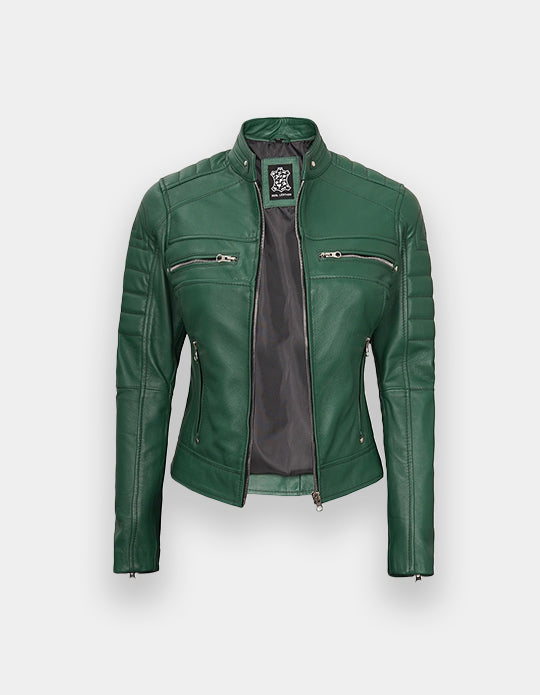 Women's Leather Jacket, New women's Green leather jacket made of 100% Original lambskin leather